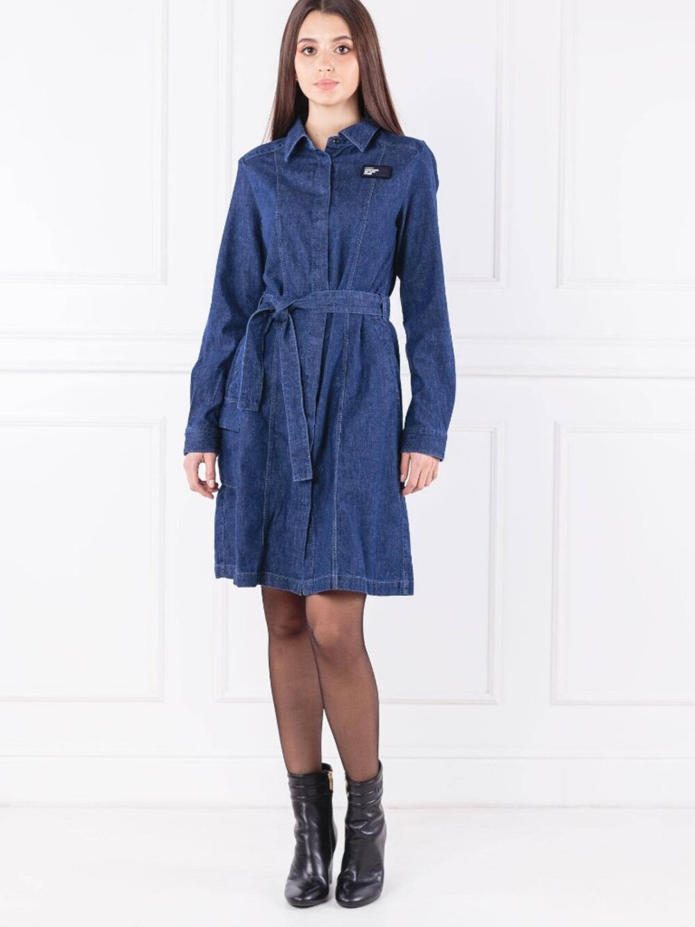 G-Star Women's Blue Belted Denim Shirt Dress Size Small Western
